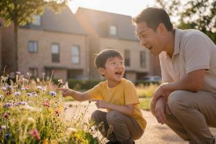 Boy with his Dad looking at plants